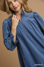 Load image into Gallery viewer, Corduroy puff sleeve mini dress