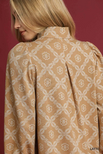 Load image into Gallery viewer, Geometric Print Long Sleeve Mini Dress in Latte