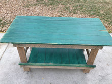 Load image into Gallery viewer, Vintage repurposed green workbench
