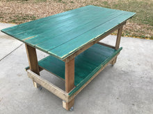 Load image into Gallery viewer, Vintage repurposed green workbench
