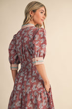Load image into Gallery viewer, Floral Print Contrast Scallop Midi Dress