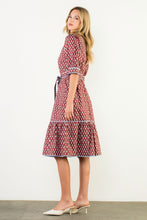 Load image into Gallery viewer, Brown mini ikat print dress with contrasting trim
