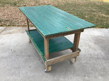 Load image into Gallery viewer, Vintage repurposed green workbench