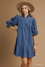 Load image into Gallery viewer, Corduroy puff sleeve mini dress