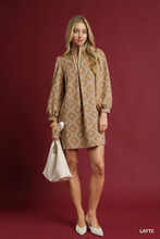 Load image into Gallery viewer, Geometric Print Long Sleeve Mini Dress in Latte
