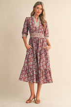 Load image into Gallery viewer, Floral Print Contrast Scallop Midi Dress