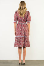 Load image into Gallery viewer, Brown mini ikat print dress with contrasting trim