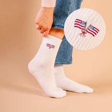 Load image into Gallery viewer, Embroidered American Flag Crew Socks