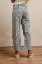 Load image into Gallery viewer, Oatmeal Striped Twill Barrel Pants