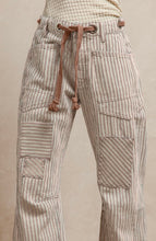 Load image into Gallery viewer, Oatmeal Striped Twill Barrel Pants