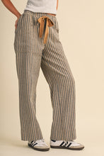 Load image into Gallery viewer, Striped Wide Leg Charcoal/Tan Pants
