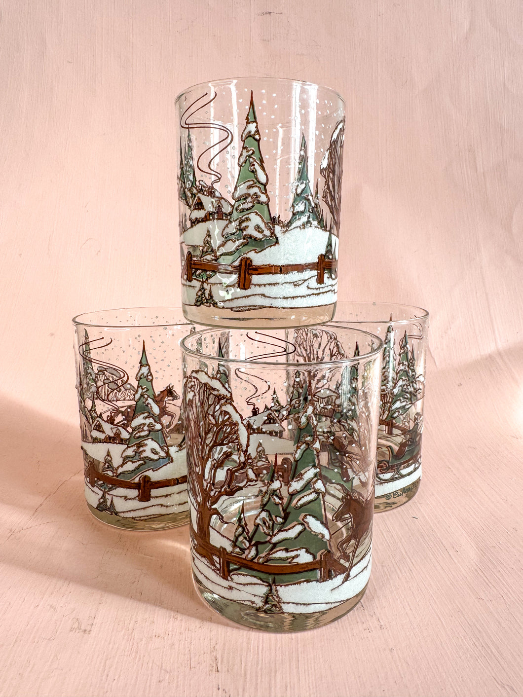 Vintage Culver Winter Glasses S/4