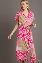Load image into Gallery viewer, Mixed print maxi dress- green or pink

