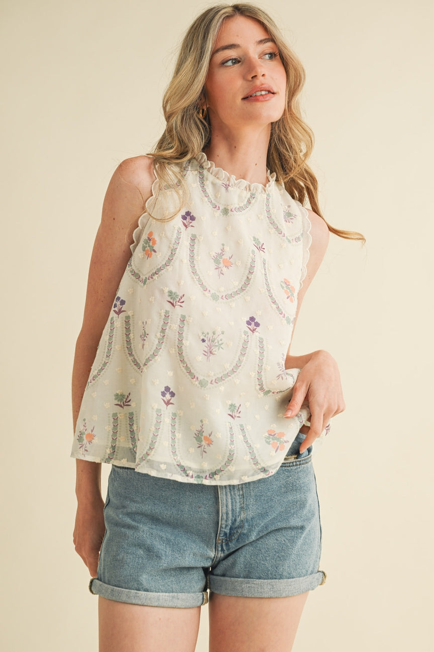 Floral Embroidery Babydoll Top
