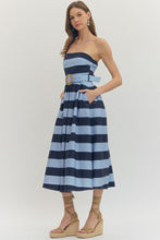 Load image into Gallery viewer, The Stella- Blue/Navy Striped Strapless Dress Entro
