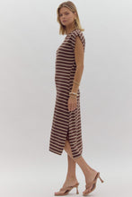 Load image into Gallery viewer, Brown cap sleeve striped dress
