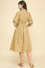 Load image into Gallery viewer, The Clara- Button Down Gathered Sleeve Midi Dress PINCH
