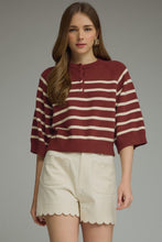 Load image into Gallery viewer, Burgandy Striped Sweater Top
