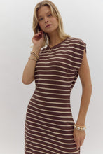 Load image into Gallery viewer, Brown cap sleeve striped dress
