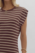 Load image into Gallery viewer, Brown cap sleeve striped dress
