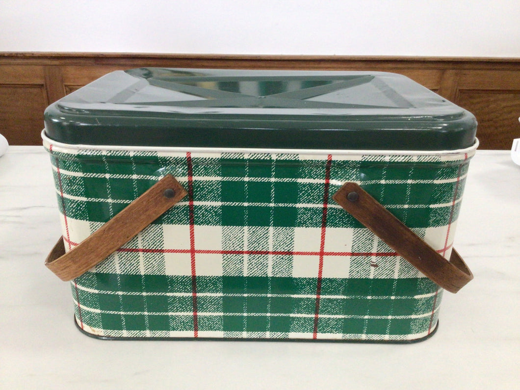 Vintage plaid picnic tin