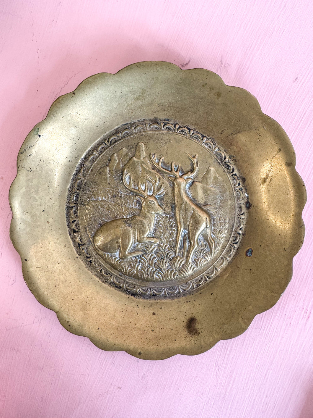 Vintage Brass Reindeer Plate