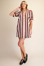 Load image into Gallery viewer, Ruffle Neck Puff Sleeve Stripe Mini Dress
