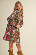 Load image into Gallery viewer, Print Blanket Stitch Buttoned Mini Dress
