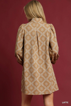 Load image into Gallery viewer, Geometric Print Long Sleeve Mini Dress in Latte

