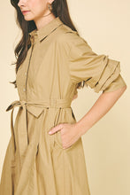 Load image into Gallery viewer, The Clara- Button Down Gathered Sleeve Midi Dress PINCH
