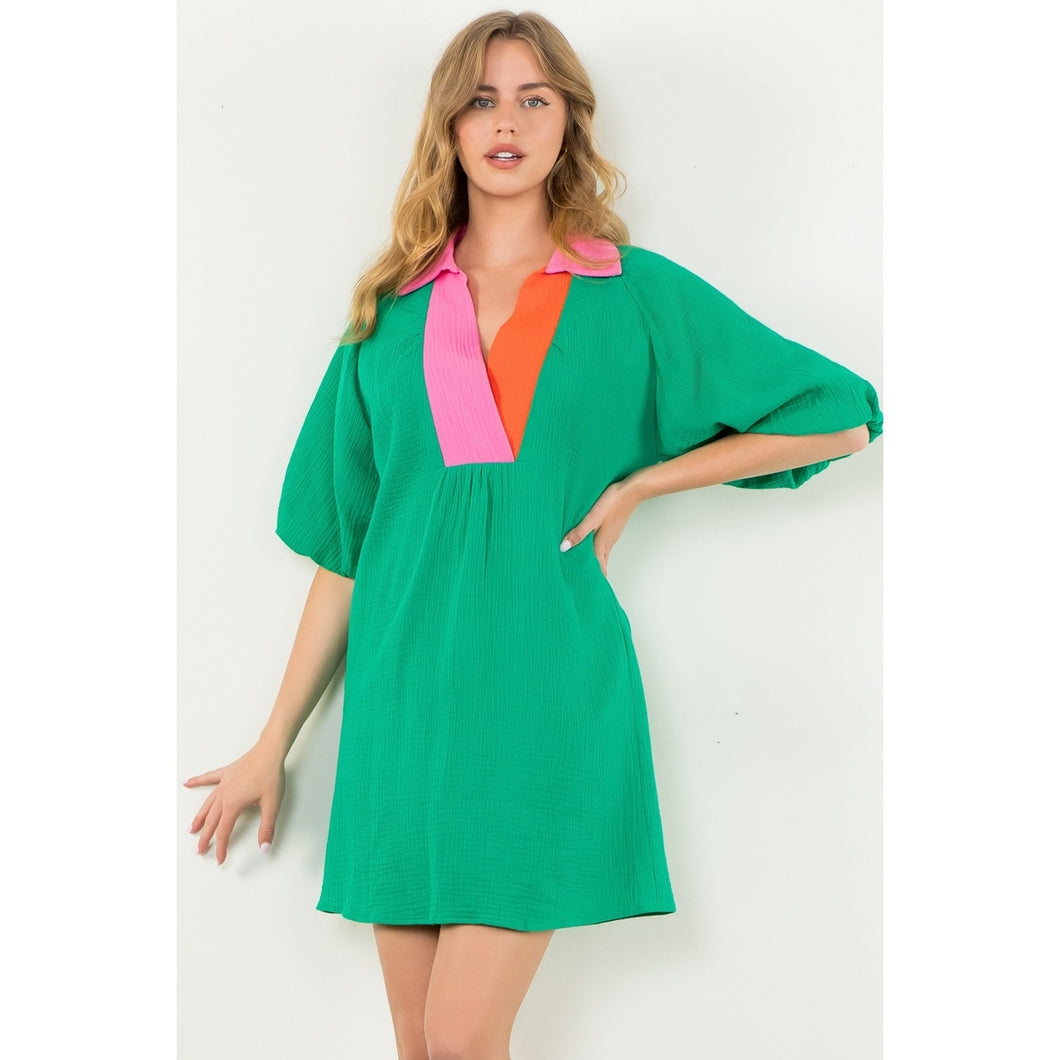 THML green V neck dress