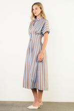 Load image into Gallery viewer, Blue &amp; Tan Striped Midi Dress
