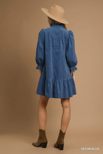 Load image into Gallery viewer, Corduroy puff sleeve mini dress
