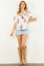 Load image into Gallery viewer, Puff sleeve floral tassel tie top
