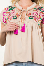 Load image into Gallery viewer, Cream corduroy embroidered top with tassle tie
