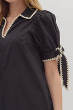 Load image into Gallery viewer, LBD with Scallop Cream Trim Detail

