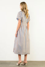 Load image into Gallery viewer, Blue &amp; Tan Striped Midi Dress
