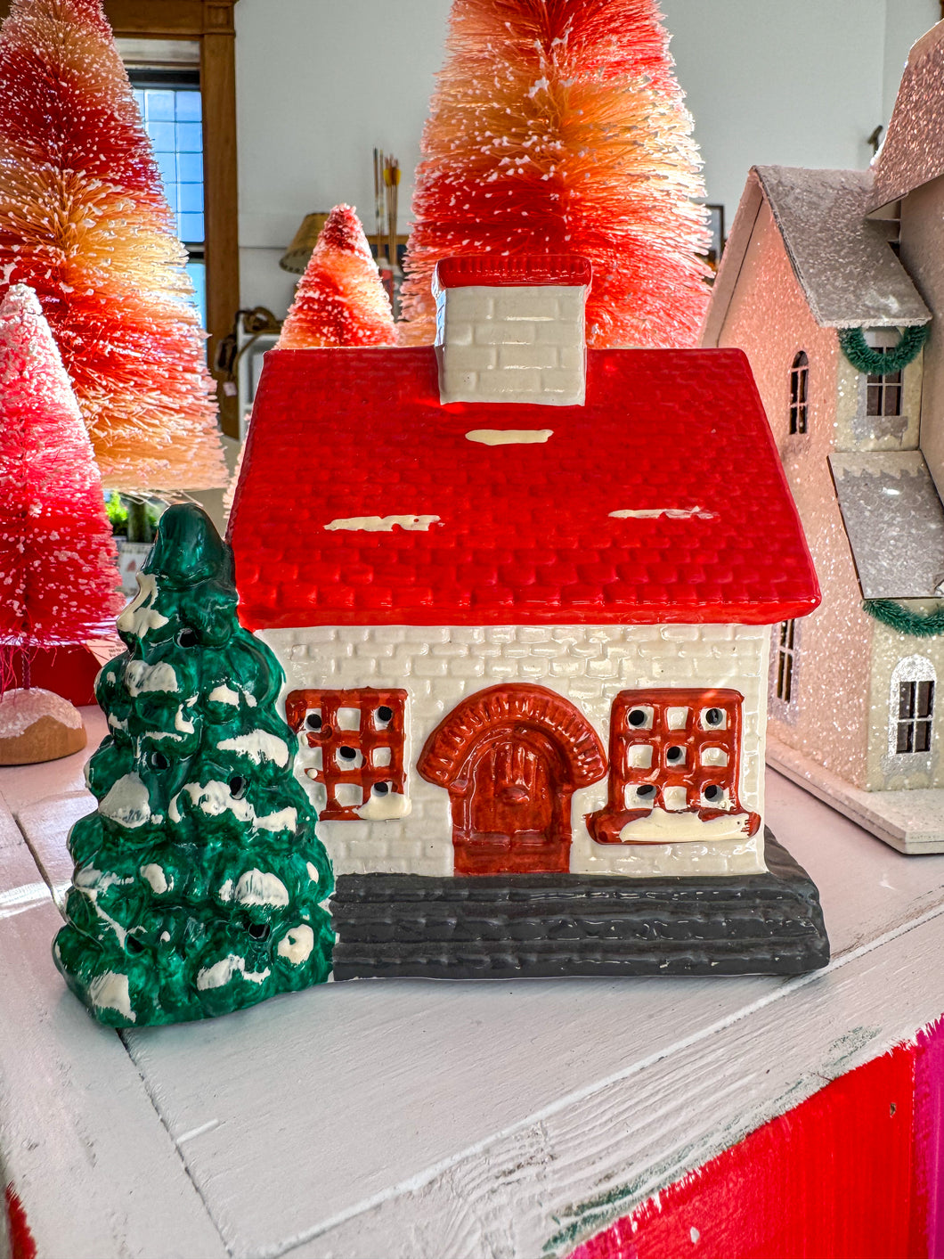 Vintage Ceramic Red Roof House