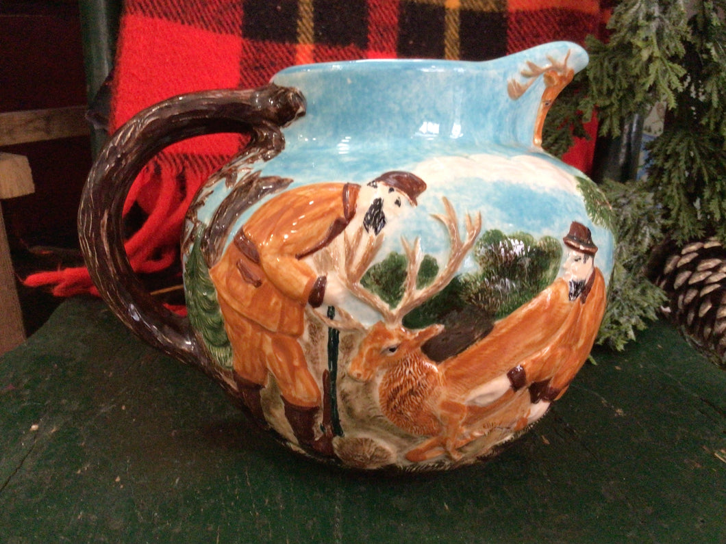 Vintage ceramic hunting scene vase