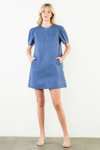 Load image into Gallery viewer, The Bailey- Blue Dress with White Detail Stitching THML
