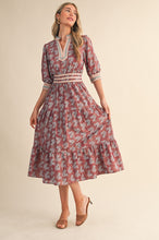 Load image into Gallery viewer, Floral Print Contrast Scallop Midi Dress
