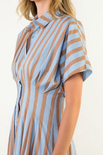 Load image into Gallery viewer, Blue &amp; Tan Striped Midi Dress
