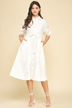 Load image into Gallery viewer, The Clara- Button Down Gathered Sleeve Midi Dress PINCH

