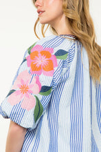 Load image into Gallery viewer, Striped embroidered puff sleeve top
