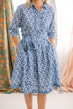 Load image into Gallery viewer, Astra blue block print dress
