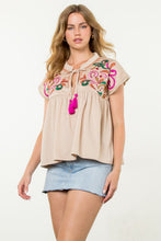 Load image into Gallery viewer, Cream corduroy embroidered top with tassle tie
