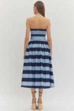 Load image into Gallery viewer, The Stella- Blue/Navy Striped Strapless Dress Entro
