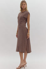 Load image into Gallery viewer, Brown cap sleeve striped dress
