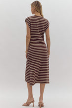 Load image into Gallery viewer, Brown cap sleeve striped dress
