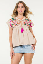 Load image into Gallery viewer, Cream corduroy embroidered top with tassle tie
